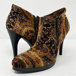 Diba Paisley Ankle Boots - Black and Brown